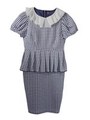 check peplum one-piece/navy*offwhite