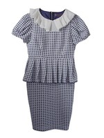 check peplum one-piece/navy*offwhite