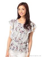 ストライプ花柄ペブラムBL　3/ピンク