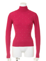 バックリボン太リブタートルニット/DPピンク