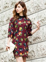 レトロフラワーワンピ/ワイン