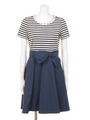 BORDER×TAFFETA DRESS/グレー