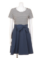 BORDER×TAFFETA DRESS/グレー