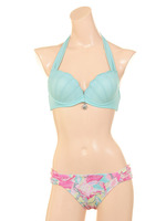 無地&フラワー シェル型ブラ パンツリバーシブル/イエロー