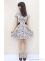 ウエスト配色フラワーワンピース/ピンク