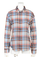 コットンチェック2WAYブラウス【Planet blue world】/ブルー