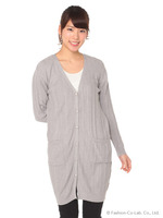 編地変化柄ロングカーディガン/ベージュ