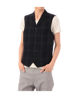 リネンチェックベスト/カーキ系(927)