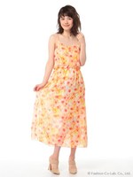 花柄シフォンマキシＯＰ/オレンジ