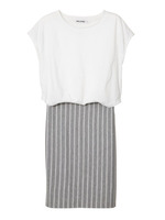 STRIPED COMBI DRESS/NAVY