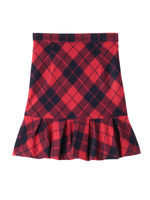 チェックシャギースカート/レッド系(262)