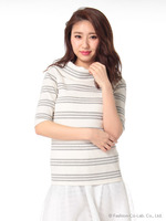 ボーダーオフショルトップス/グレー