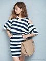 ボーダーカットワンピ/ネイビー
