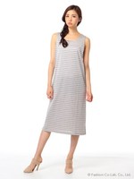 ボーダーミモレタンクワンピ/シロクロ