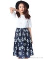 リリー柄サイドスリットフレアースカート/ネイビー柄