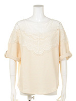 肩レース裏毛チュニック/WHT