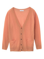 麻レーヨンVネックニットカーディガン/オレンジ系(552)