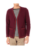 カラーステッチコットン混カーディガン/レッド系(064)