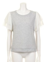 ワッフルWフレア袖プル/杢グレー