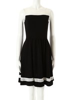 【ECURY】バイカラーシースルーAラインワンピース/ブラック