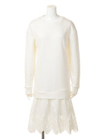 コットンレースドッキングワンピース/white