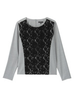 [L]レース重ねストレッチブラウス/グレー系(912)