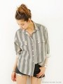 【KiiRA】 STRIPE DOLMAN LINEN SHIRT/BLK