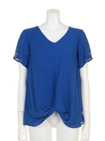 ツイストビジューシアーギンガムブラウス/ブルー