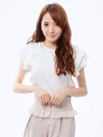 袖フリルカットトップス/チャコールグレー