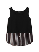 [L]異素材ストライプ切り替えタンクトップ/オフホワイト(003)