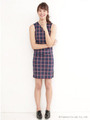 【KiiRA】CHECK SLEEVELESS OP/NAVY