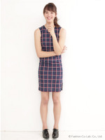 【KiiRA】CHECK SLEEVELESS OP/NAVY