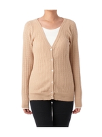 コットンケーブルVネックニットカーディガン/ブルー系(090)