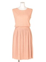 チェックニットプリーツワンピース/ピンクベージュ