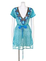 【TAJ】 ANIMAL PRINT BLUE BEADS DRESS EMBRD SH-1811/BLUE