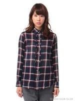 シャーリングチェックシャツ/ネイビー