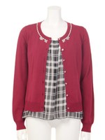 チェックシフォンニット＆カーデアンサンブル/ホワイト