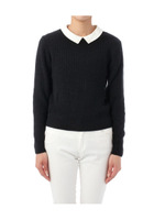 ビジュー使い襟付きニットプルオーバー/ブラック(319)