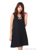 ビックパール付きAラインワンピース/ネイビー