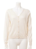 カシミア混ケーブルラインカーデ/カーキ