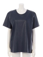 シンセティックレザーフォルムチュニックTシャツ/ネイビー