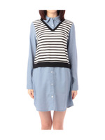 ボーダー切り替えシャツワンピース/オフホワイト(503)