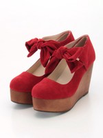 リボンウッドパンプス/レッド