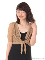 透かしレース前縛りボレロ/ベージュ