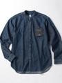 Tailored Denim ブリーチ加工バンドカラーシャツ/ブルー系(092)