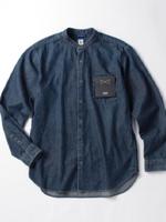 Tailored Denim ブリーチ加工バンドカラーシャツ/ブルー系(092)