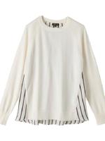 [L]ストライプレイヤード風ニットプルオーバー/ホワイト(002)