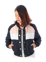 カラーブロック中綿ショートブルゾン/ブラック