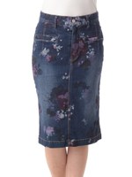 スウィートフラワープリントデニムスカート/ネイビー