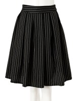 ストライプバックリボンフレアスカート/ブラック